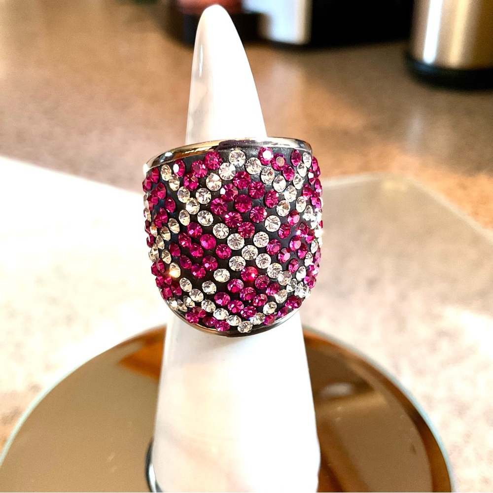 NEW Stainless Steel Pink & Clear Crystal Ring - NIB